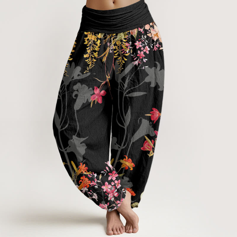 Flowers Totem Pattern Women's Elastic Waist Harem Pants