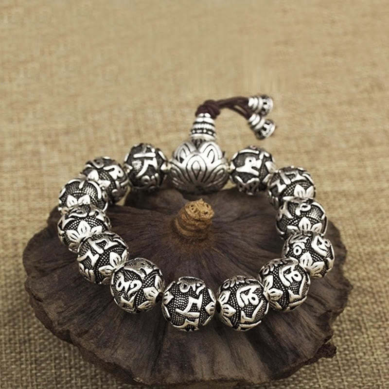 Tibetan Om Mani Padme Hum Carved Alloy Beads Amulet Bracelet (Extra 35% Off | USE CODE: FS35)