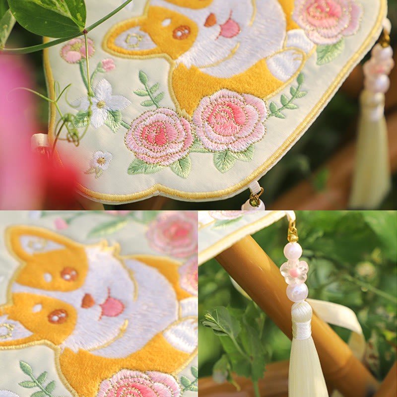 Embroidery Lucky Panda Cat Shiba Inu Deer Rabbit Fox Flower Cute Animal Hanfu Bag Crossbody Bag Shoulder Bag