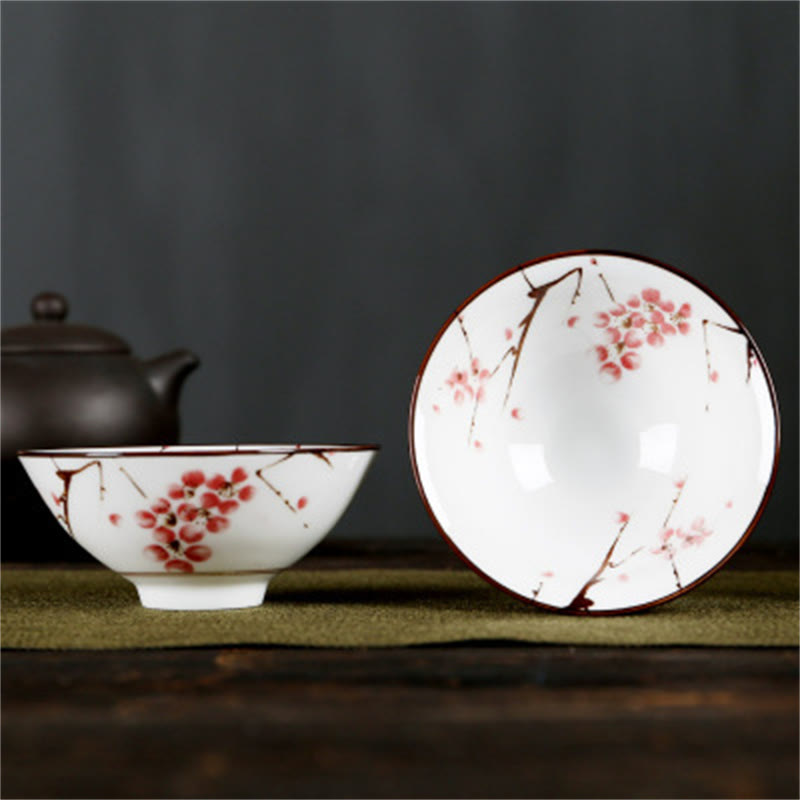 Flowers Fu Character Mountains Lotus Cherry Blossoms Ceramic Teacup Kung Fu Tea Cup