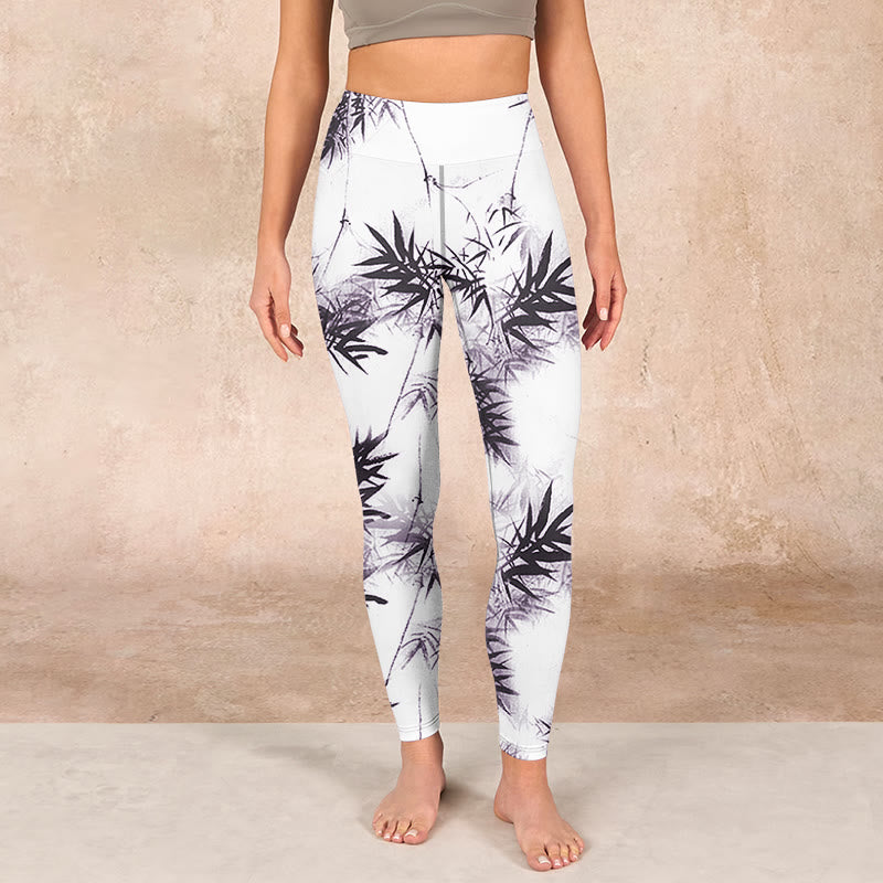 White Black Bamboo Exercise Leggings Women's Yoga Pants