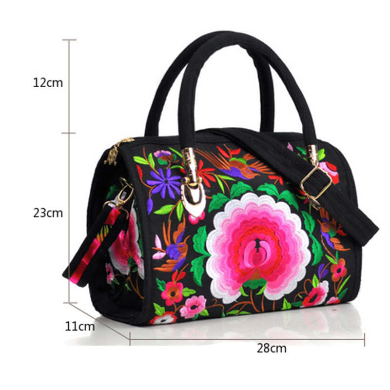 Money Tree Peony Camellia Double-Sided Embroidery Canvas Shopping Purse Handbag Crossbody Bag