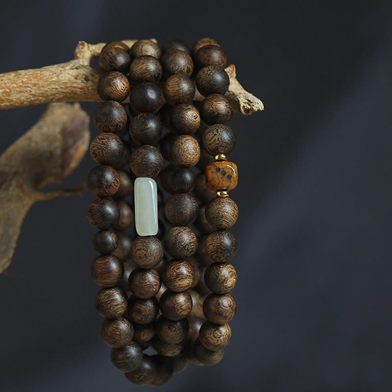108 Mala Beads Brunei Agarwood Hetian Jade Yak Bone Strength Balance Bracelet