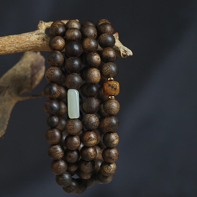 108 Mala Beads Brunei Agarwood Hetian Jade Yak Bone Strength Balance Bracelet