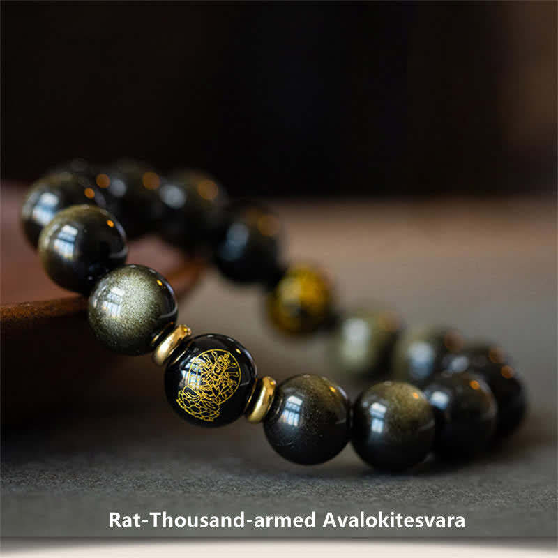 Chinese Zodiac Natal mystic zen Gold Sheen Obsidian Wealth Protection Bracelet