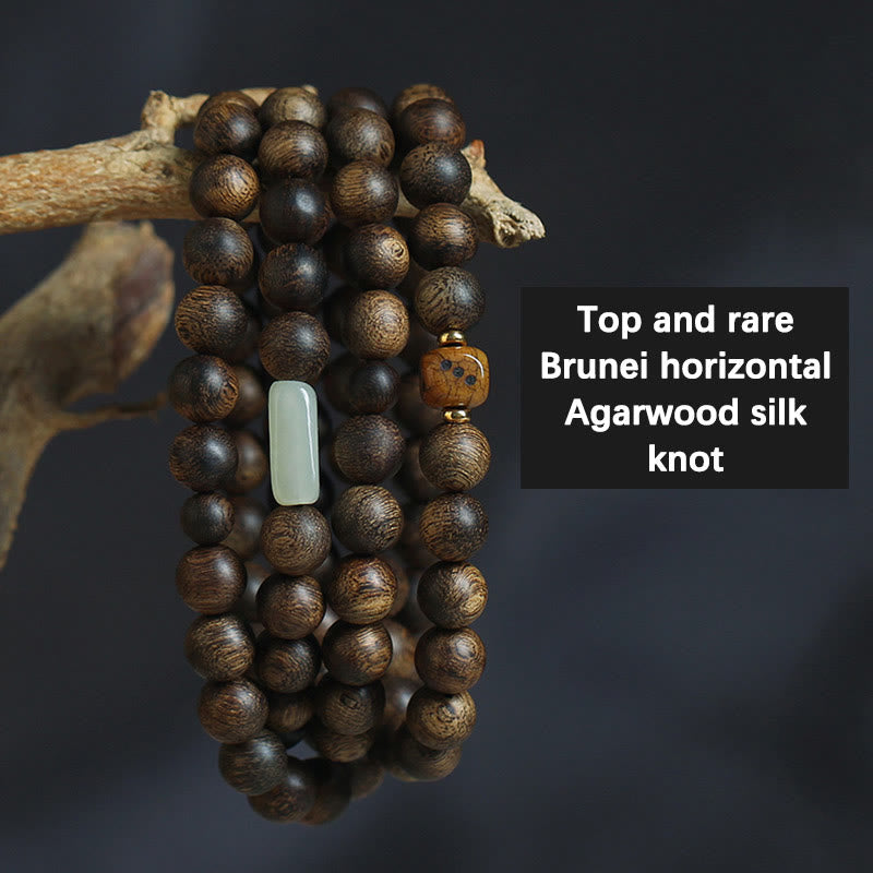 108 Mala Beads Brunei Agarwood Hetian Jade Yak Bone Strength Balance Bracelet