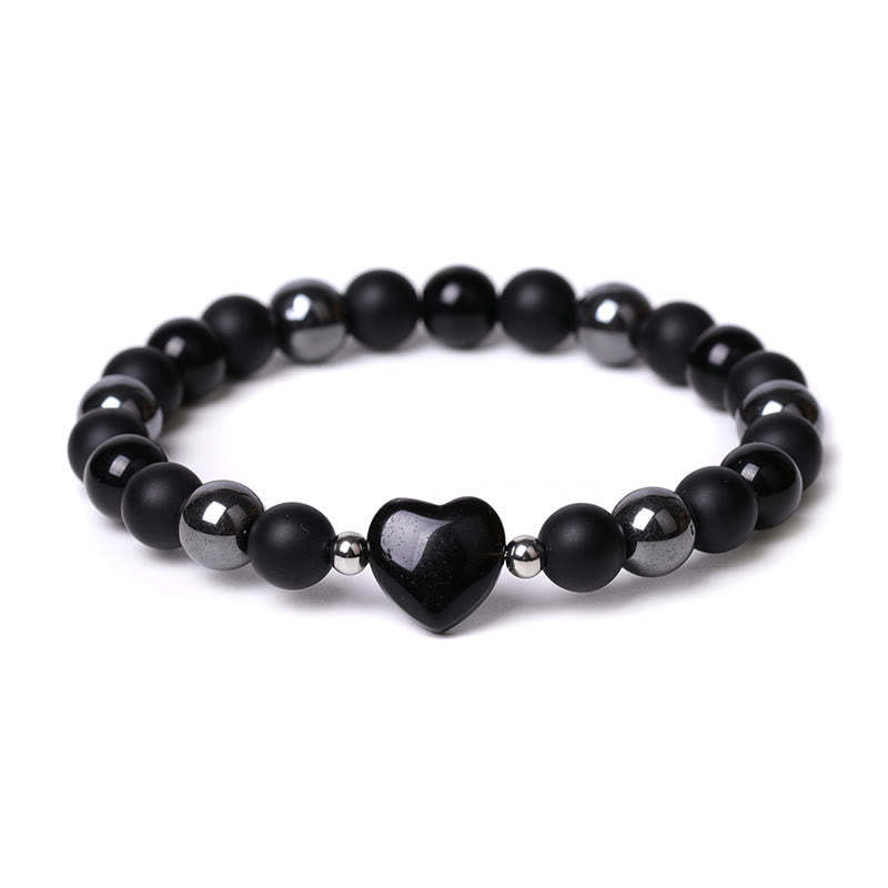 Black Onyx Tiger Eye Stone Crystal Love Heart Protection Bracelet