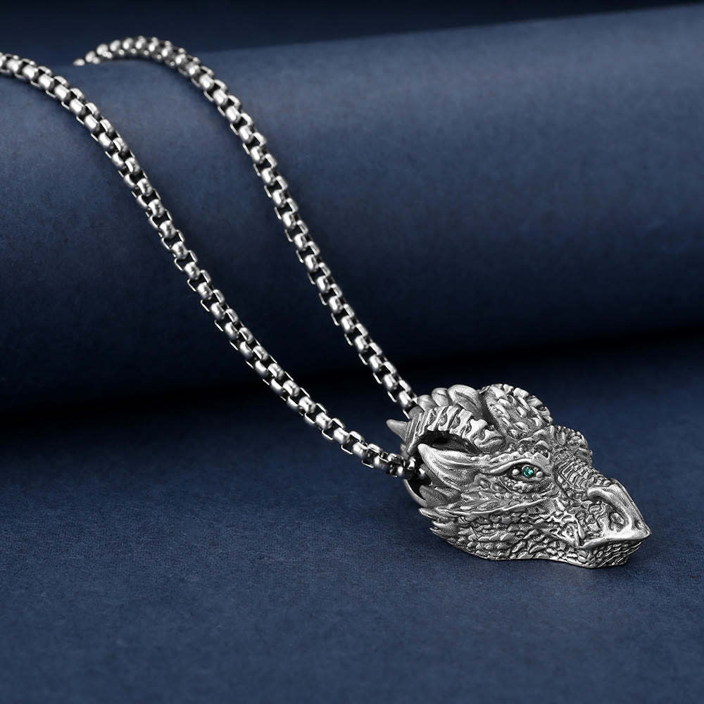 Pure Tin Dragon Head Luck Protection Metal Necklace Pendant