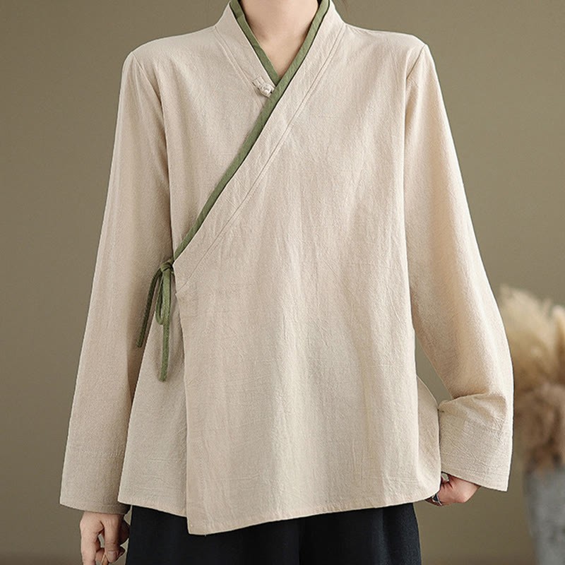Fall Solid Color Hanfu Long Sleeve Lace Up Women's Shirt