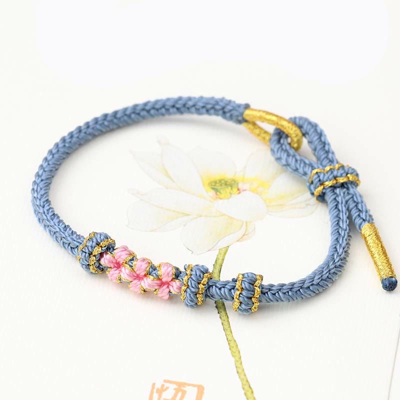 Handmade Three Peach Blossoms Luck Eight Strands Braided String Bracelet
