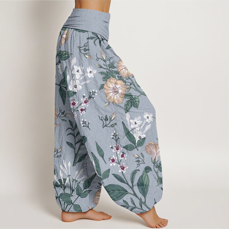 Flower Plant Pattern Women's Elastic Waist Harem Pants