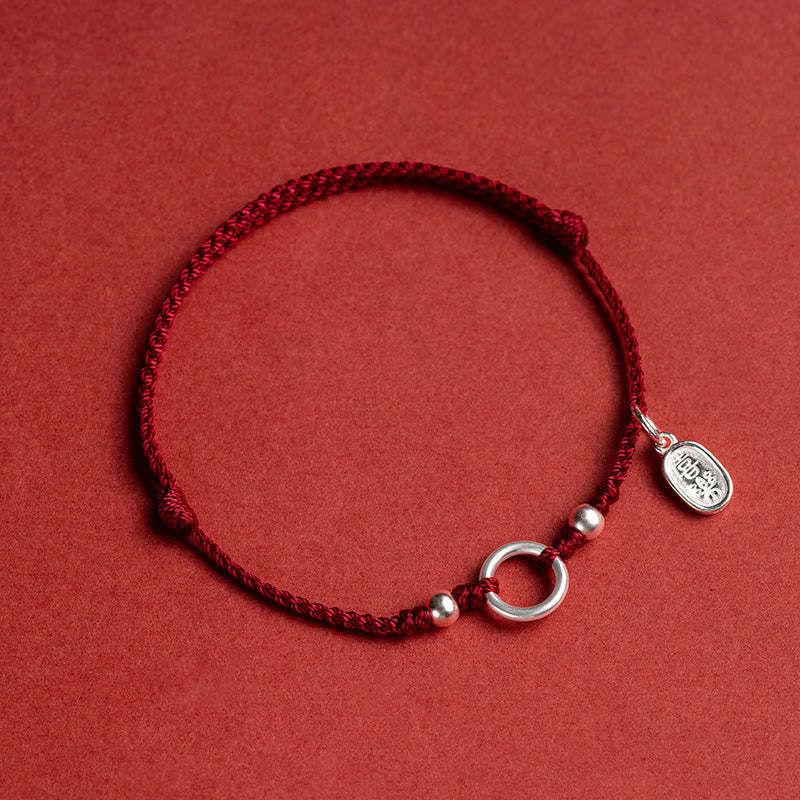 925 Sterling Silver Lucky Fortune Peace Joy Lotus Peace Buckle Red String Bracelet