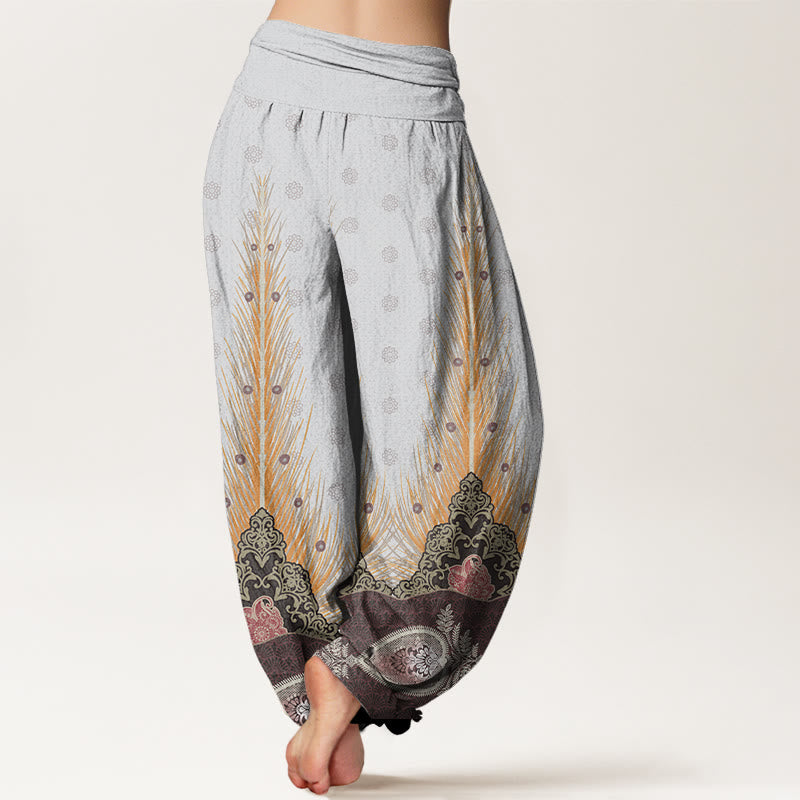 Feather Pattern Design Women's Elastic Waist Harem Pants