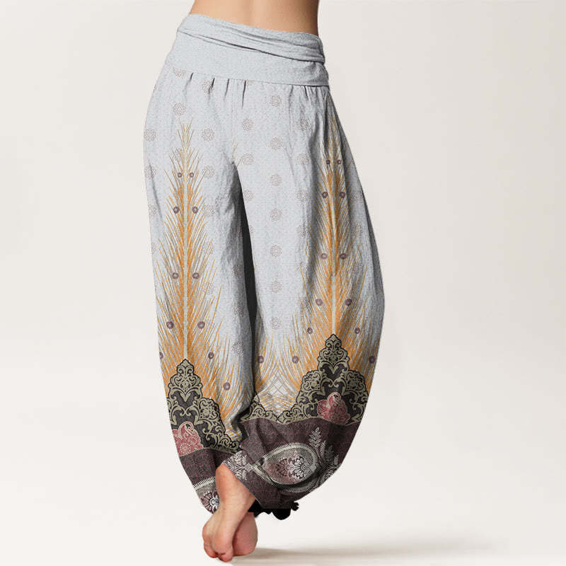 Feather Pattern Design Women's Elastic Waist Harem Pants