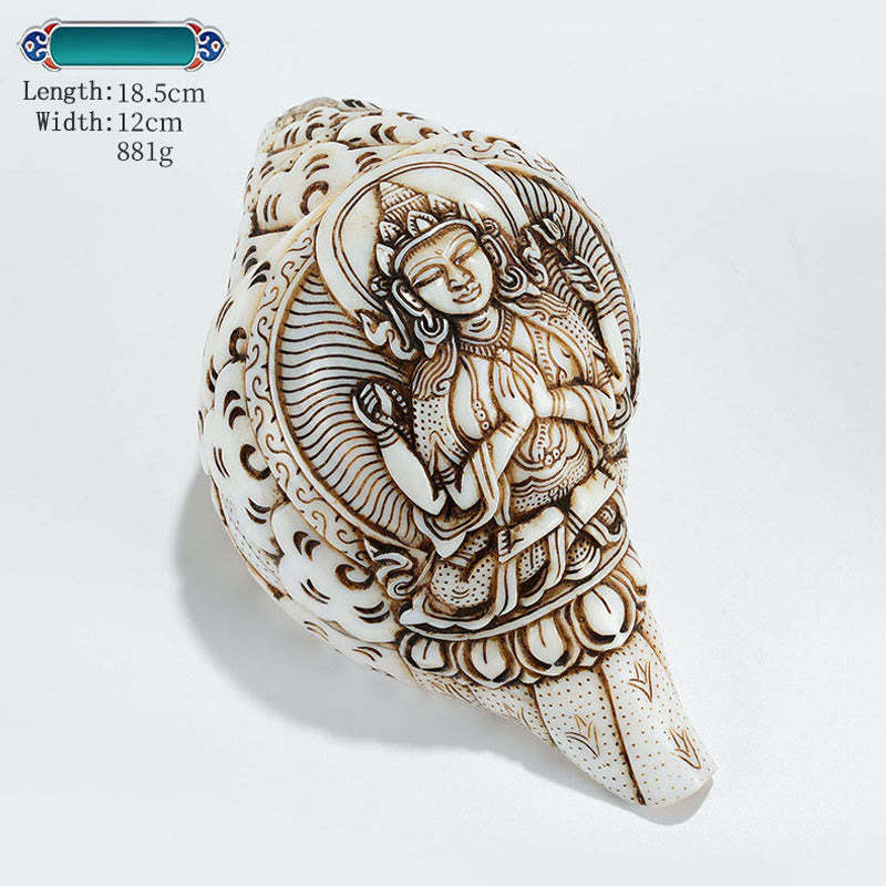 Tibetan Handmade Engraved Shankha mystic zen Avalokitesvara Conch Shell Wealth Decoration