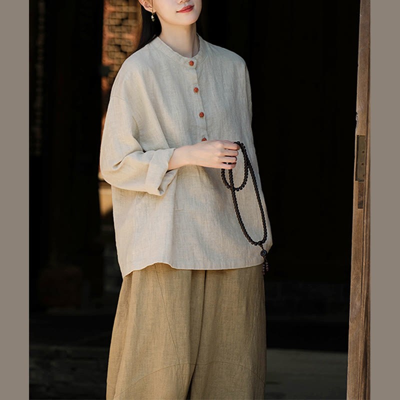 Solid Color Loose Button Blouse Long Sleeve Shirt Top