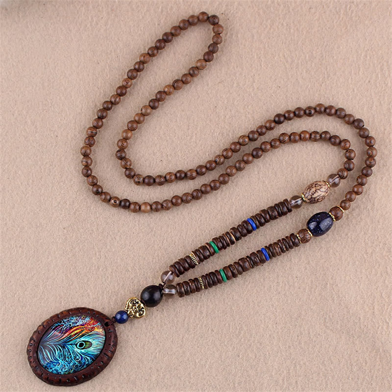 Tibetan Wenge Wood Bodhi Seed Agate Elephant Protection Necklace Pendant