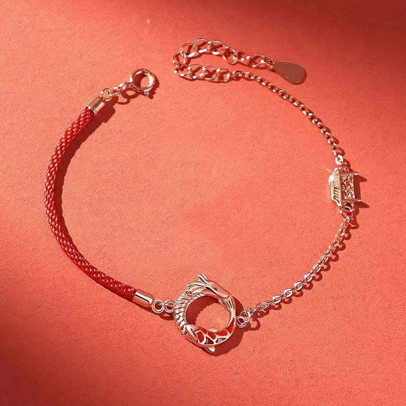 925 Sterling Silver Year Of The Dragon Copper Koi Fish Luck Protection Bracelet