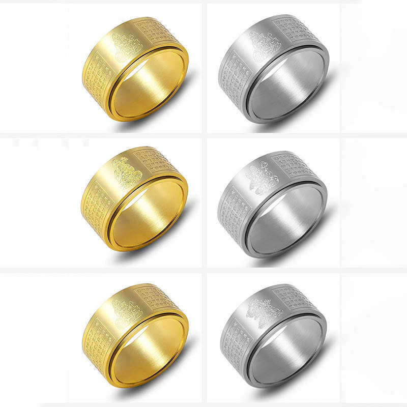 Chinese Zodiac Natal mystic zen Heart Sutra Carved Titanium Steel Calm Rotatable Ring