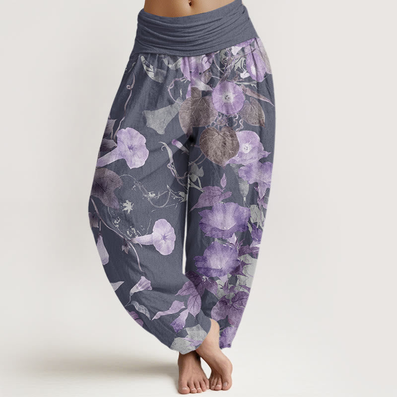 Entwined Morning Glories Pattern Women's Elastic Waist Harem Pants