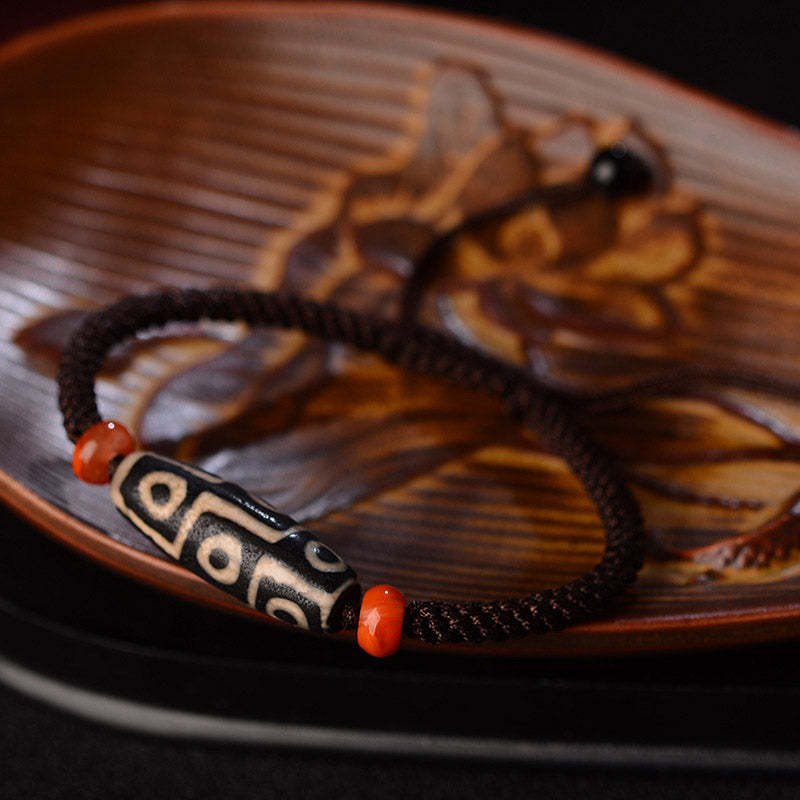 Tibetan Nine-Eye Dzi Bead Prosperity String Bracelet