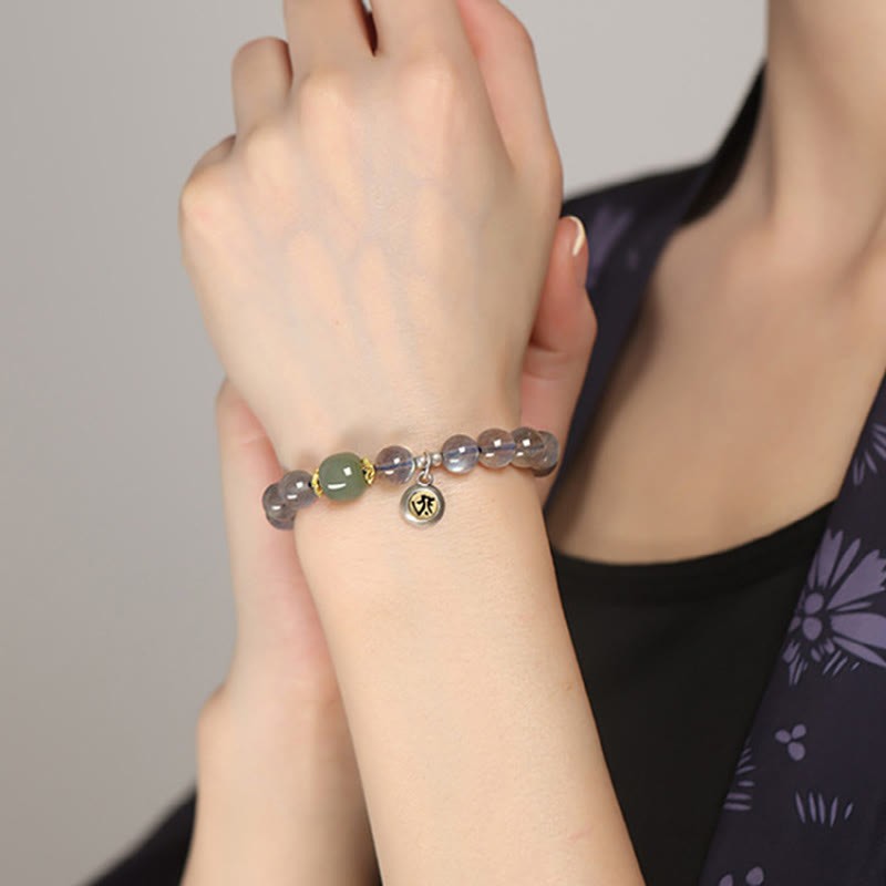 Chinese Zodiac Natal mystic zen 925 Sterling Silver Natural Moonstone Hetian Jade Positive Bracelet