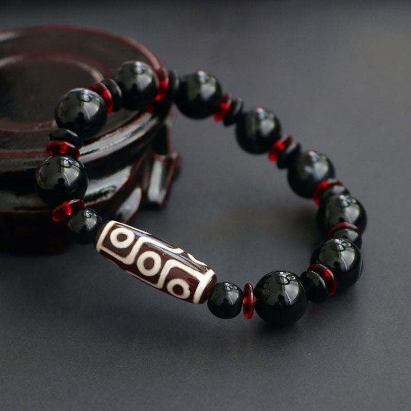Black Onyx Nine-Eye Dzi Bead Wealth Protection Bracelet