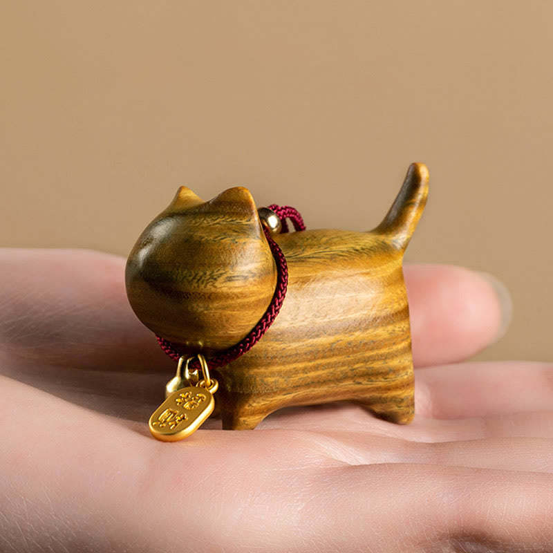 Ebony Wood Green Sandalwood Lucky Cat Fu Character Lucky Fortune Bell Balance Car Hanging Decoration