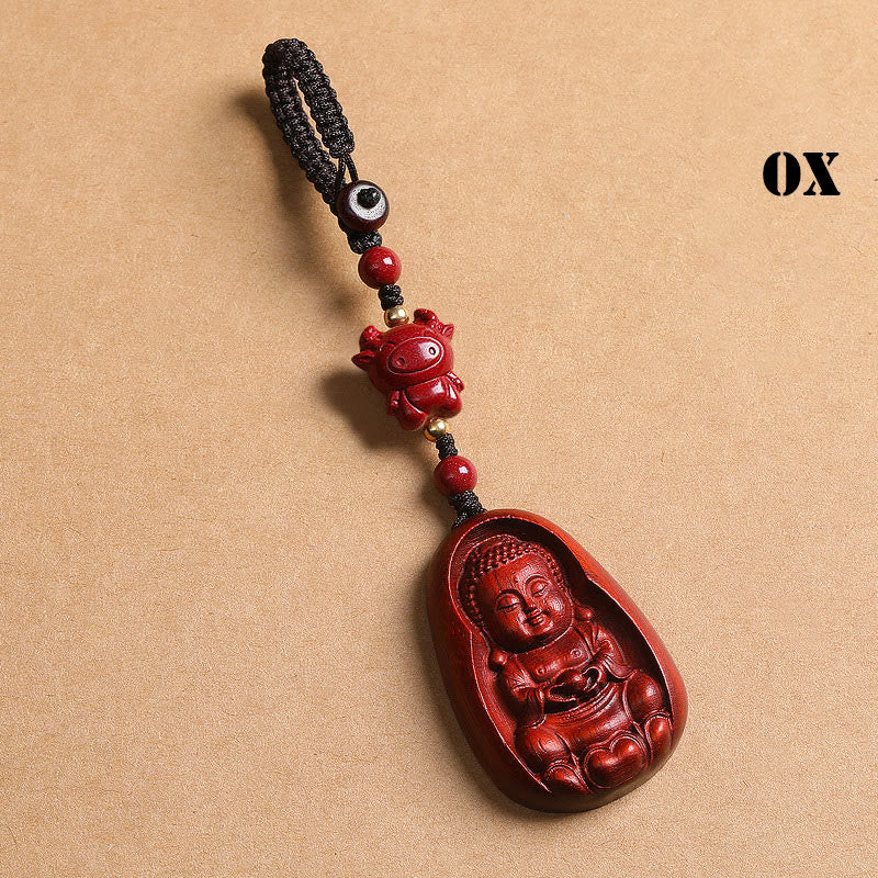 Small Leaf Red Sandalwood mystic zen Cinnabar Chinese Zodiac Amulet Protection Key Chain