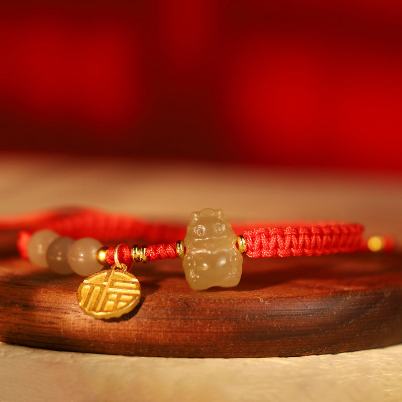 ???A Flash Sale-  Year of the Dragon 925 Sterling Silver Hetian Jade Fu Character Luck Bracelet