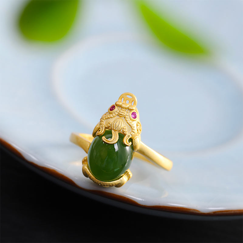 18k Gold-plated Pixiu Jade Wealth Ring