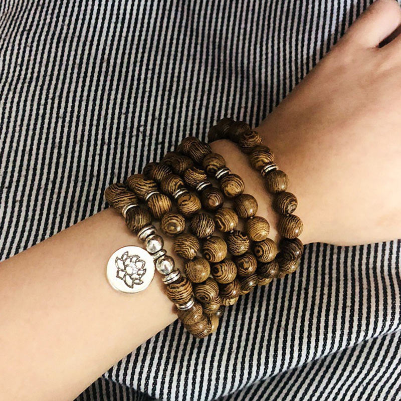 Tibetan Lightning Strike Wood Bracelet Lotus mystic zen Mala