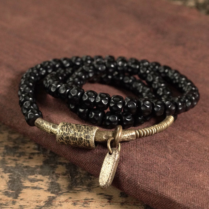 Retro Coconut Shell Copper Happiness Triple Wrap Bracelet