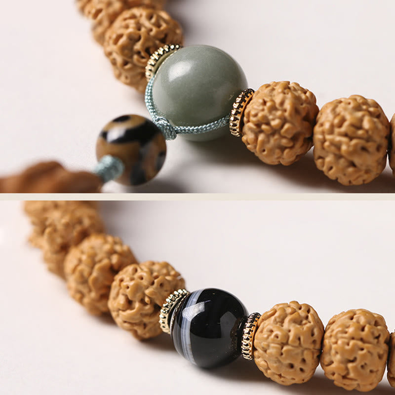 Bodhi Seed Three-eyed Dzi Bead mystic zen Hand Charm Wealth Bracelet