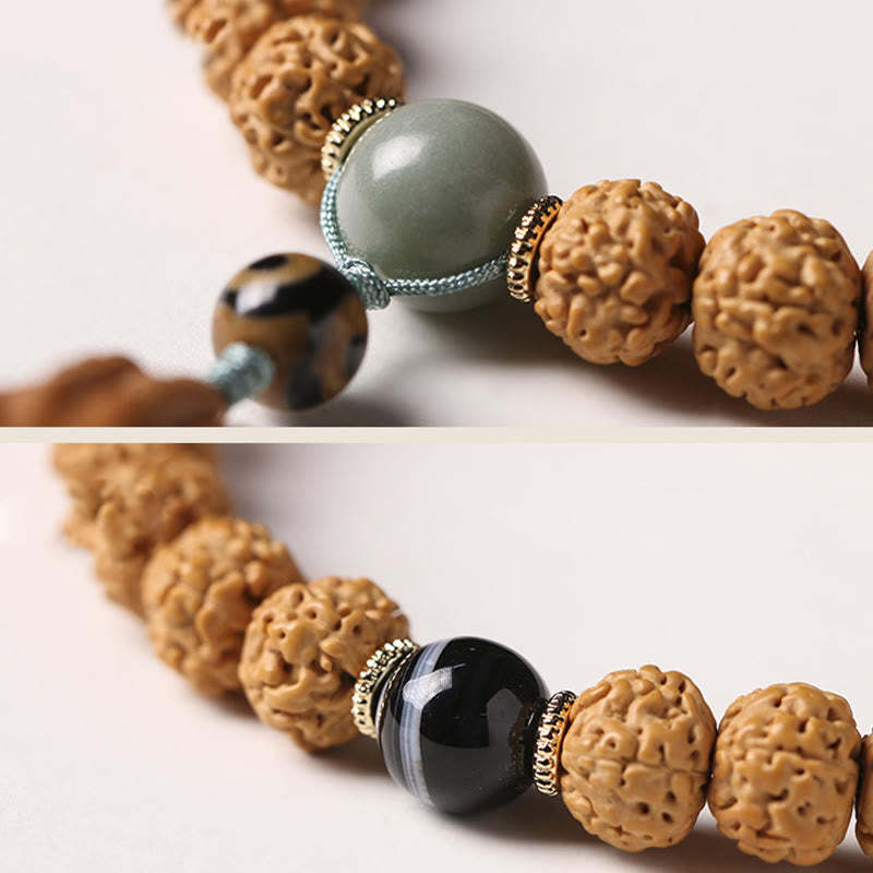 Bodhi Seed Three-eyed Dzi Bead mystic zen Hand Charm Wealth Bracelet