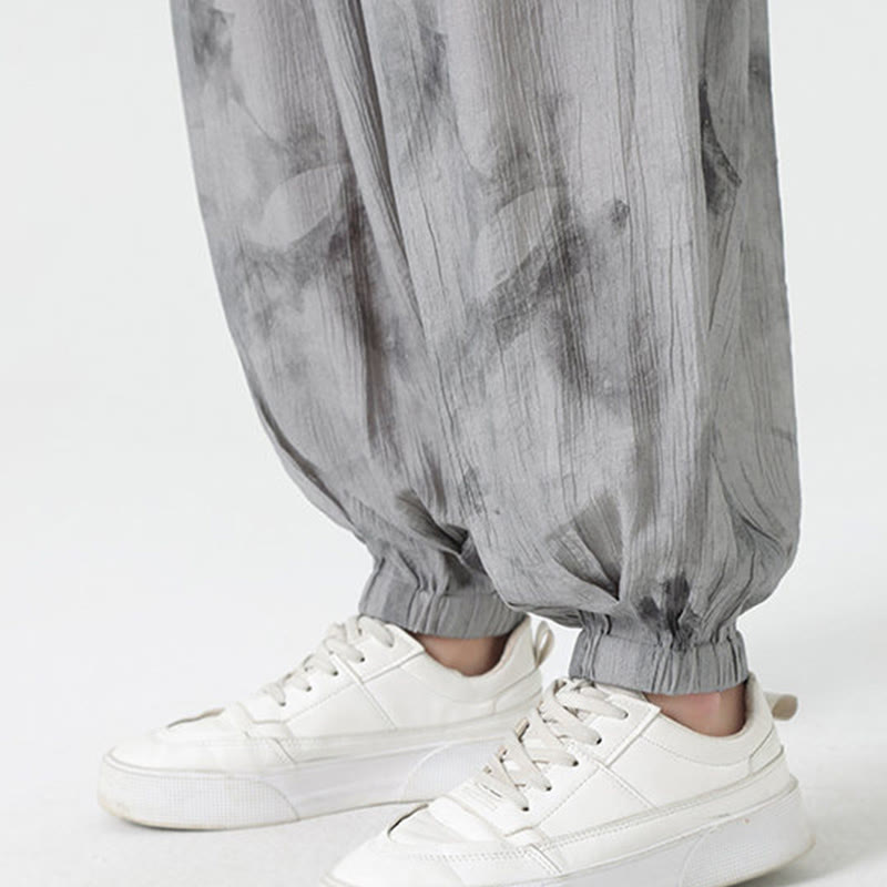Flower Sketch Braided Drawstring Linen Men's  Pants With Pockets