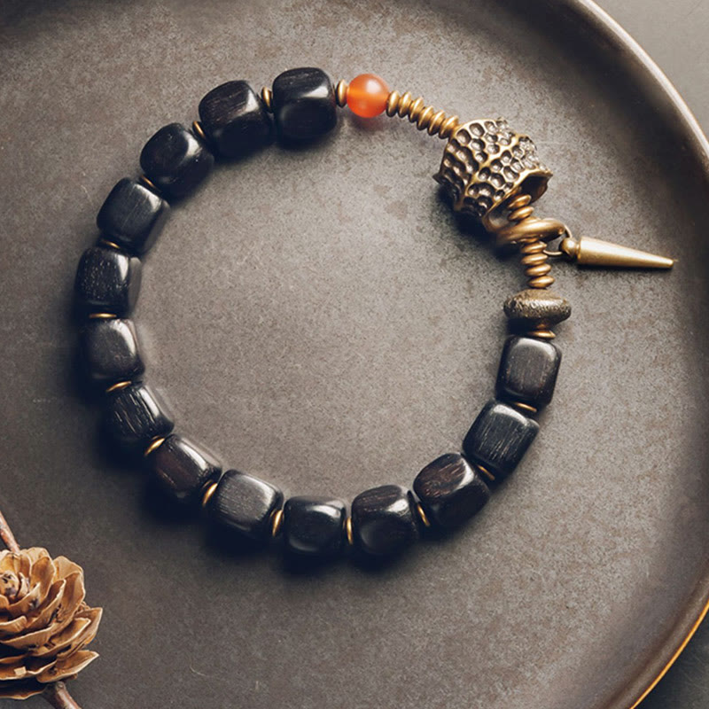 Ebony Wood Copper Brass Red Agate Peace Bracelet