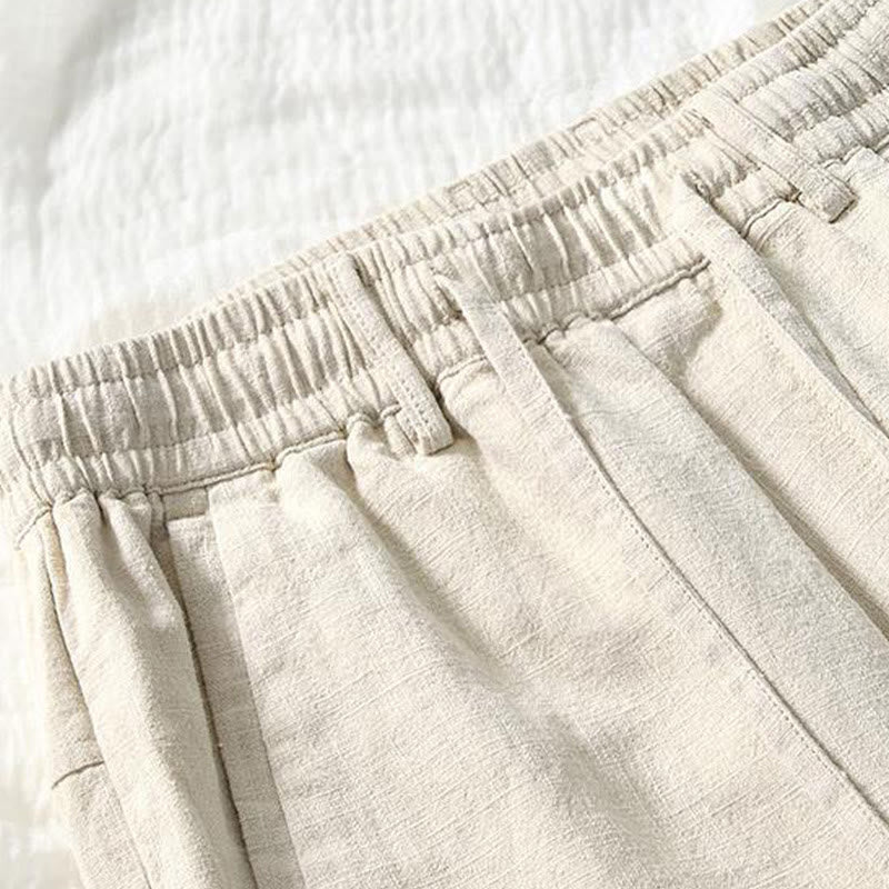 Versatile Casual Drawstring 7-8 Length Cotton Linen Men's Pants With Pockets