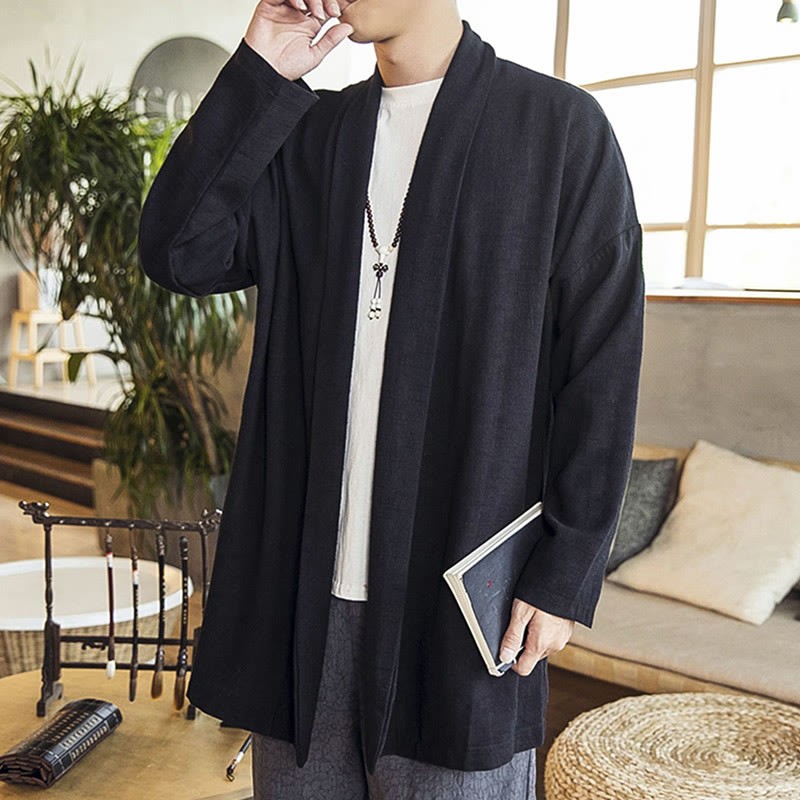 Fall Simple Casual Cotton Linen Men's Mid-length Coat Clothing