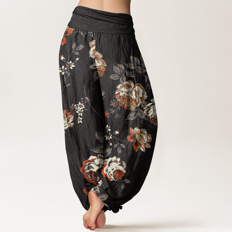 Casual Rose Leaf Pattern Women's Elastic Waist Harem Pants