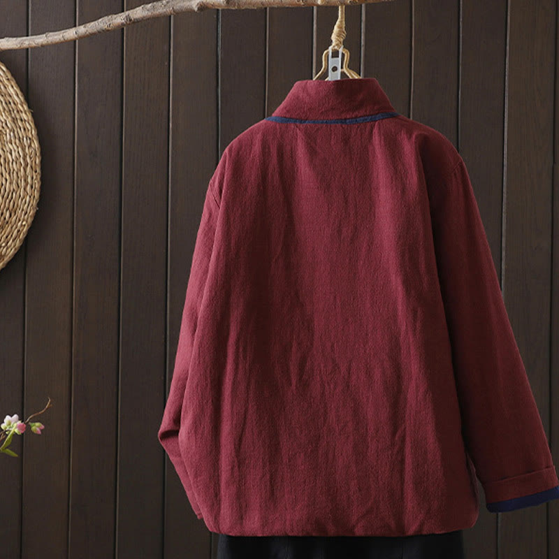 Solid Color Casual Frog-button Turtleneck Cotton Linen Women's Jacket Shirts Clothing
