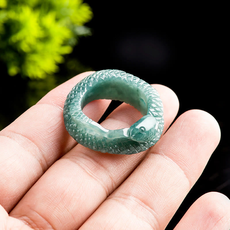 Natural Jade Year Of The Snake Carving Prosperity Protection Ring