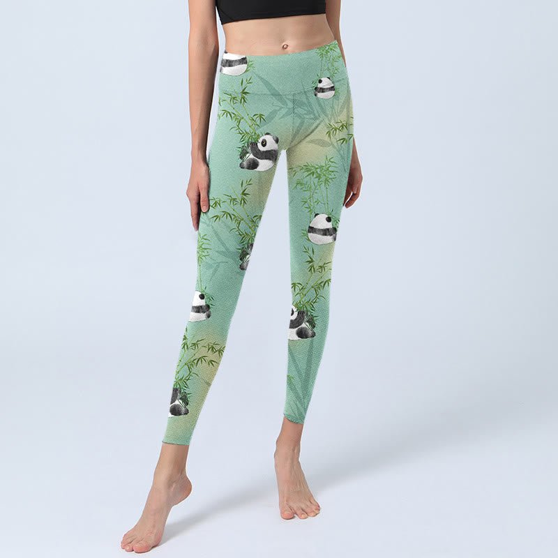 Bamboo Panda Print Gym Leggings Women's Yoga Pants