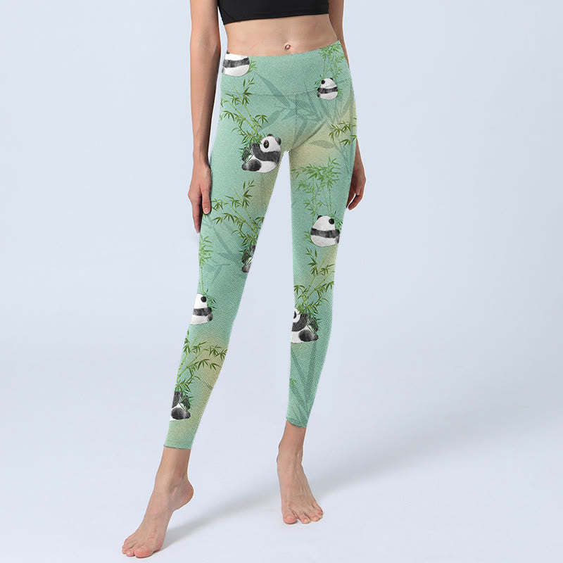 Bamboo Panda Print Gym Leggings Women's Yoga Pants