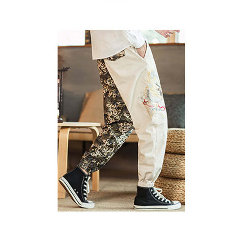 Dragon Pattern Two-tone Men's Pants With Pockets