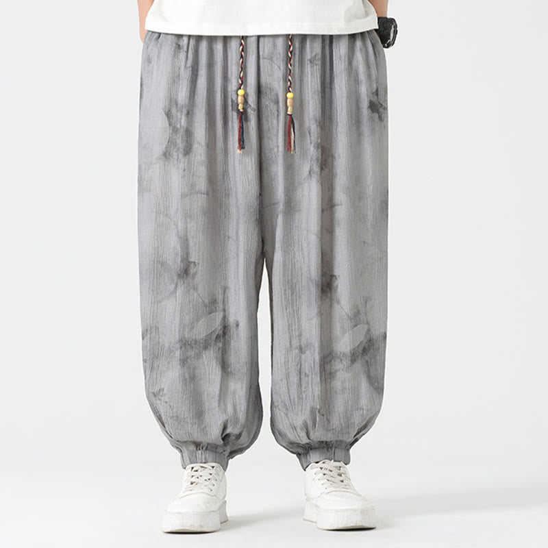 Flower Sketch Braided Drawstring Linen Men's  Pants With Pockets