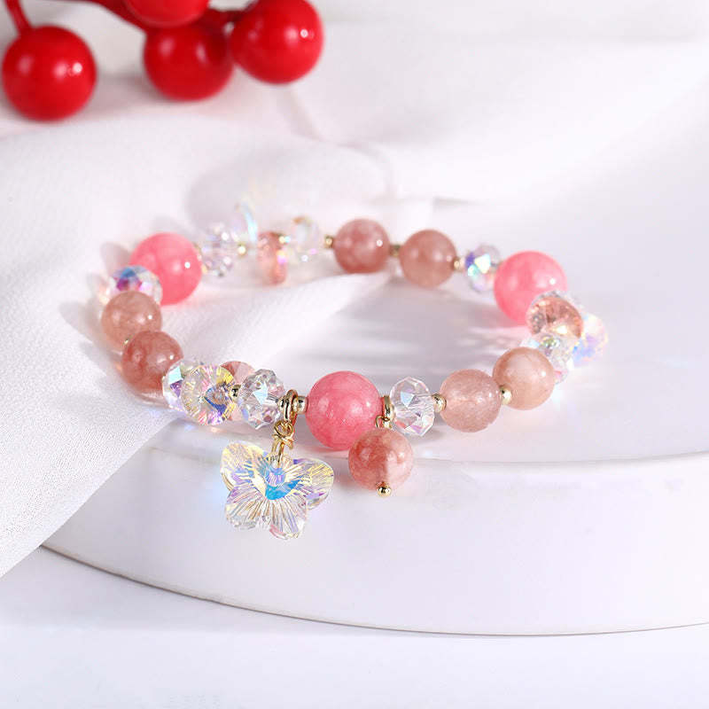 Strawberry Quartz White Crystal Pink Crystal Butterfly Love Bracelet