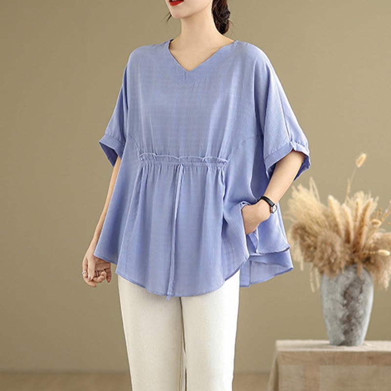 Casual Solid Color Half Sleeve Half Button Women's T-Shirt