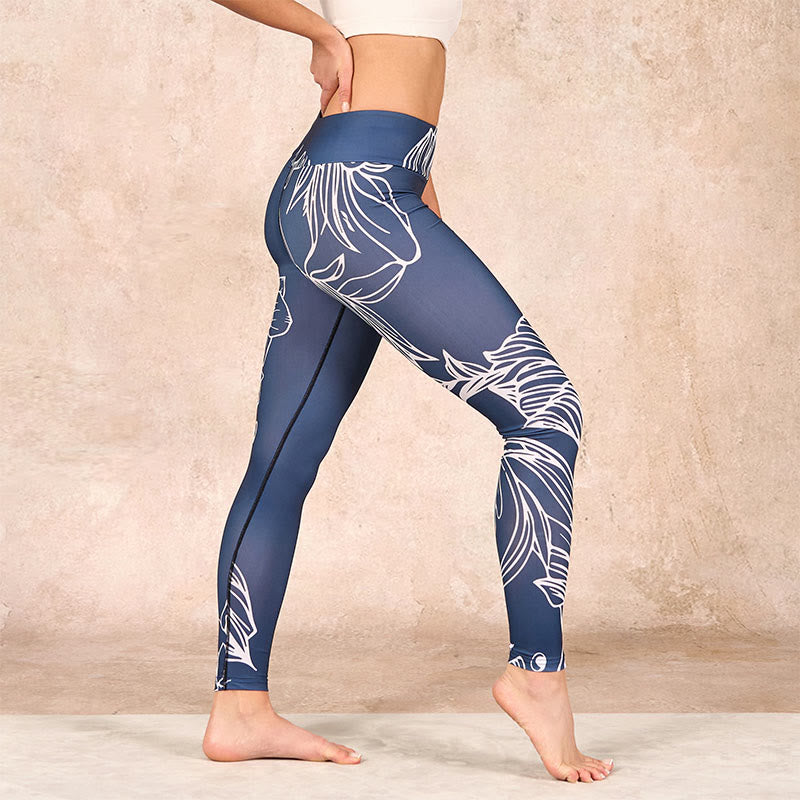 Peony Epiphyllum Flowers Print Gym Fitness Leggings Women's Yoga Pants