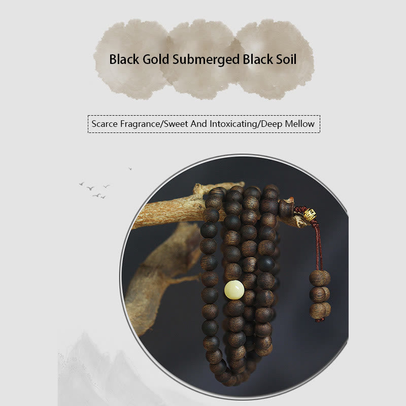 999 Gold Tarakan 108 Mala Beads Agarwood Amber Ward Off Evil Spirits Bracelet